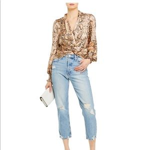 Aqua Satin Snake Print Blouse